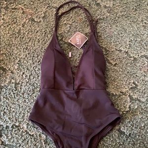 One piece black bathing suit